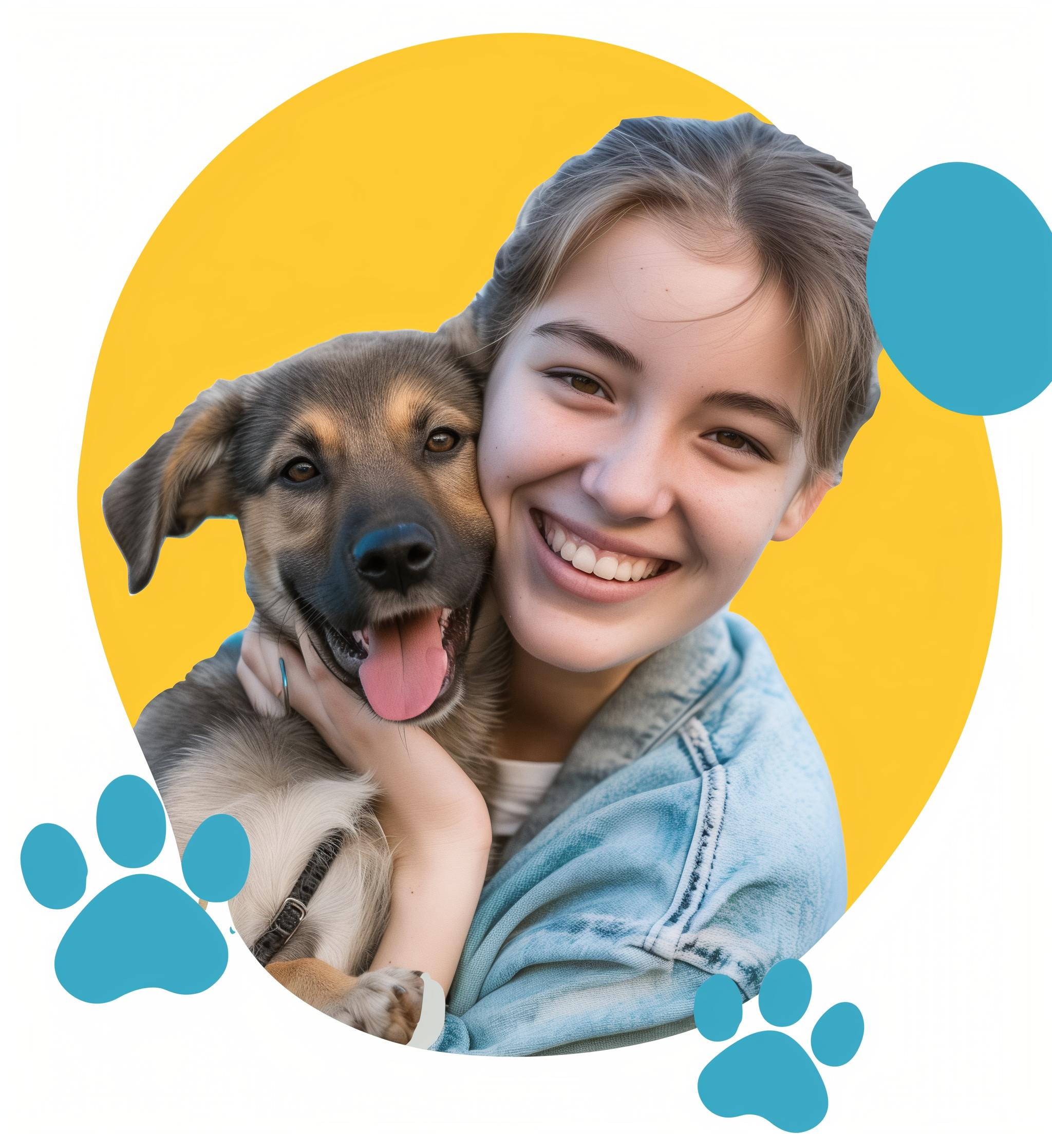 A young woman holding her dog